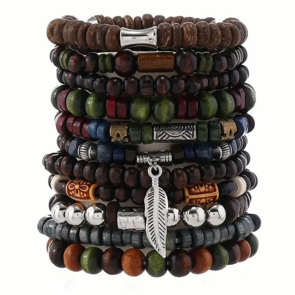 🔴 5 for $10 ONE Vintage Style Bohemian Wooden Beaded Stacking Bracelet - Picture 6 of 7